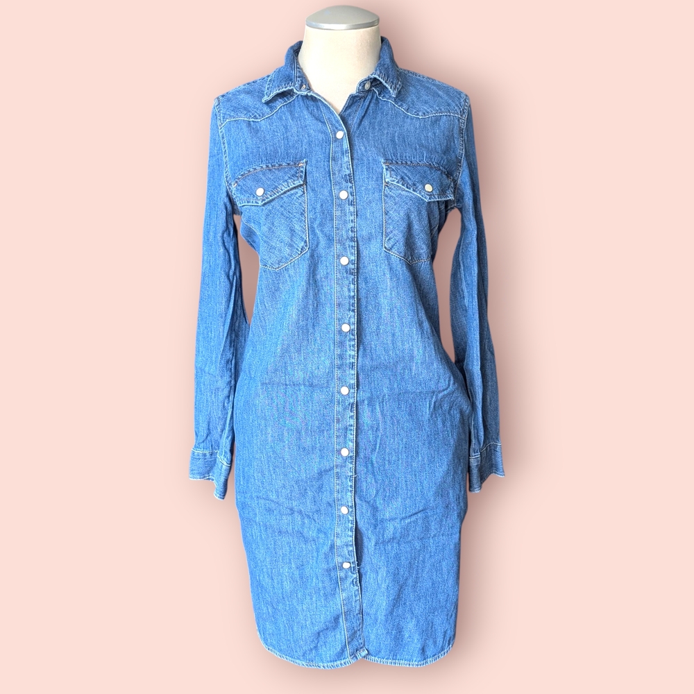 Gap Vintage Western Denim Button Front Shirt Dress With Pockets
